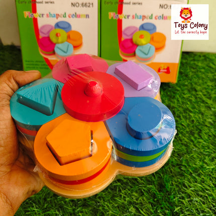 Wooden Flower-Shaped Geometric Column Tower | Montessori Shape Sorter for Kids (3+ Years)