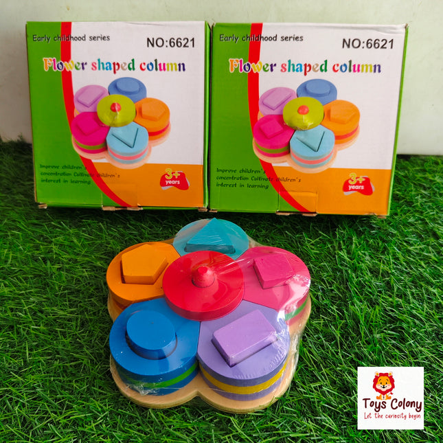 Wooden Flower-Shaped Geometric Column Tower | Montessori Shape Sorter for Kids (3+ Years)