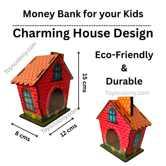 Wooden House-Shape Money Saving Bank | Coin Bank for Kids & Adults