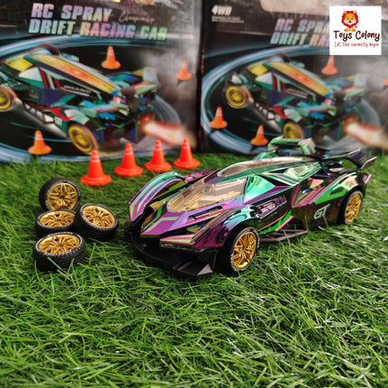 Spray Drift Stunt Car with Traffic Cones & Extra Wheels