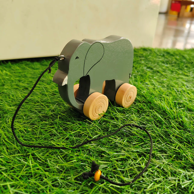 Wooden Elephant Pull Toy for Toddlers (1–3 Years)