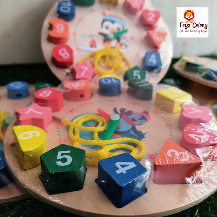 Wooden Seton Toddler Clock With Lacing | Interactive Time-Teaching Toy