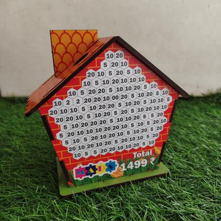 Wooden House-Shape Money Saving Bank | Coin Bank for Kids & Adults