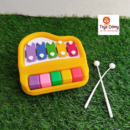 Non-Battery 2 in 1 Mini Piano and Xylophone Toy with Colorful Keys & 2 Mallets
